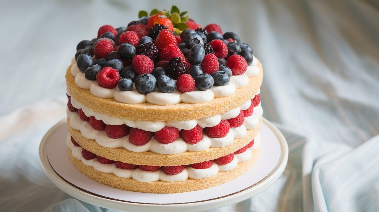 Berries and Cream Cake Recipe - Food Blasts