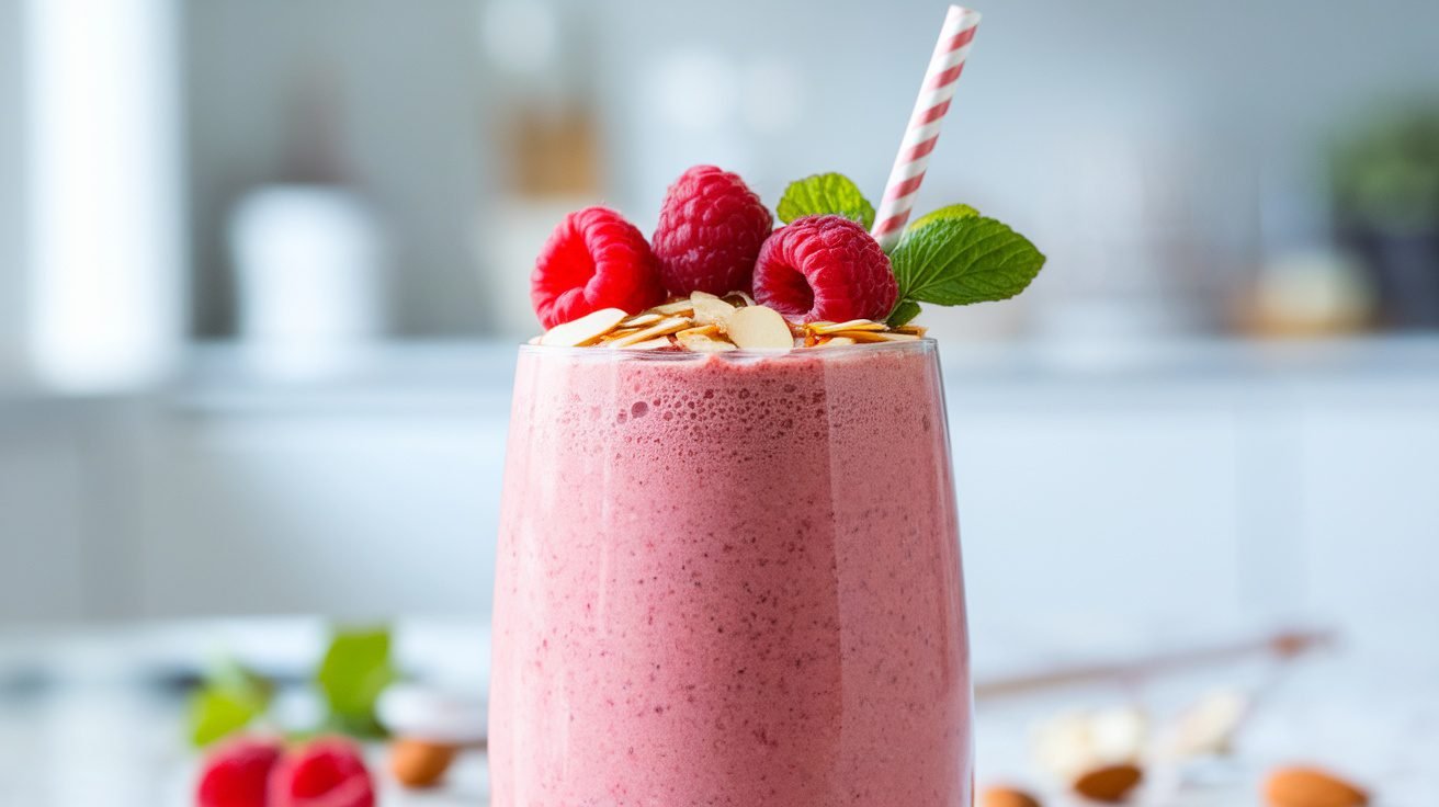 Raspberry Almond Protein Smoothie Recipe Food Blasts raspberry-almond-protein-smoothie-recipe-food-blasts