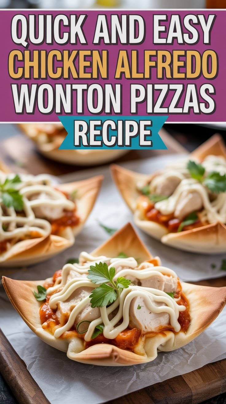 Chicken Alfredo Wonton Pizzas