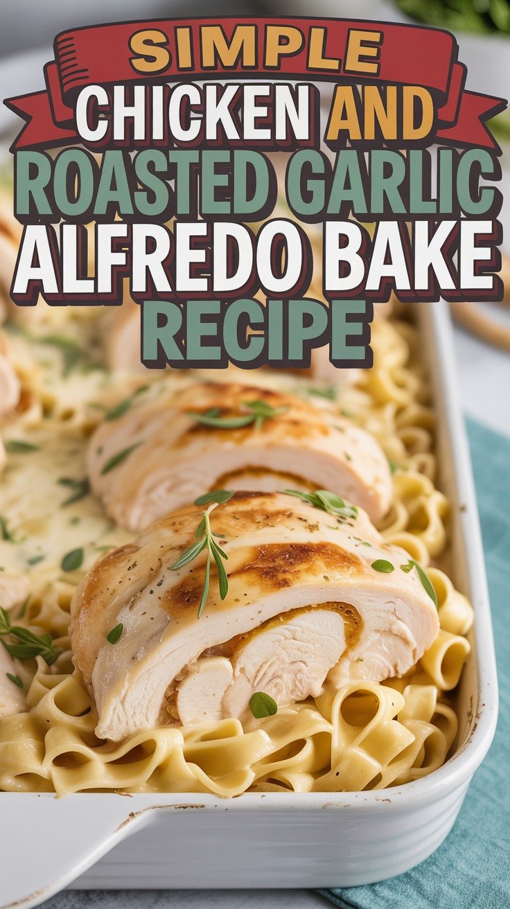 Chicken and Roasted Garlic Alfredo Bake