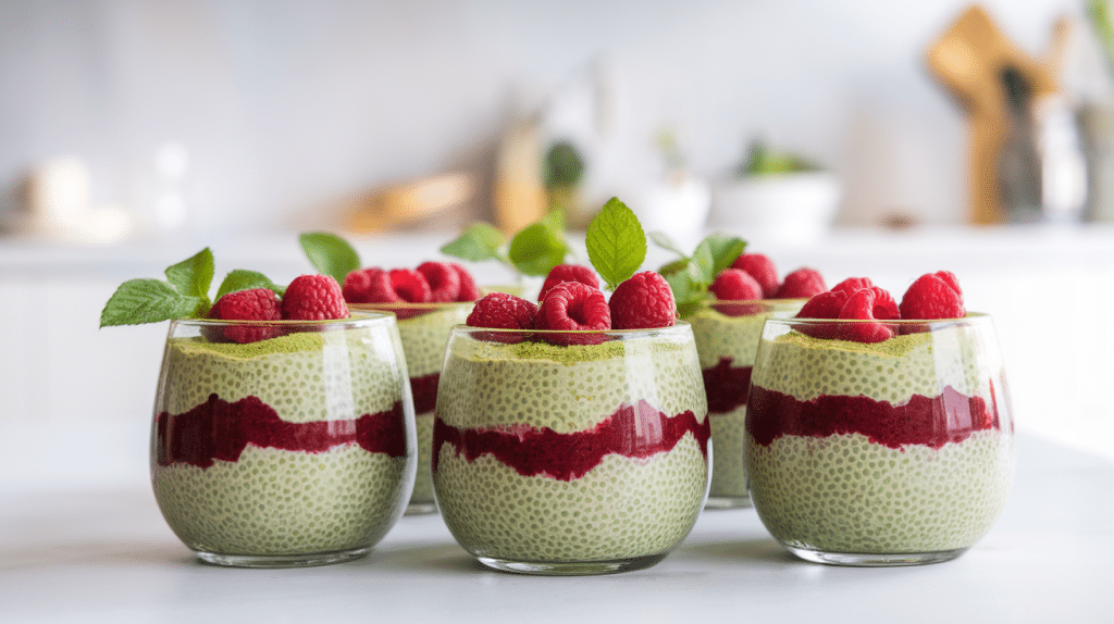 Raspberry Matcha Chia Pudding