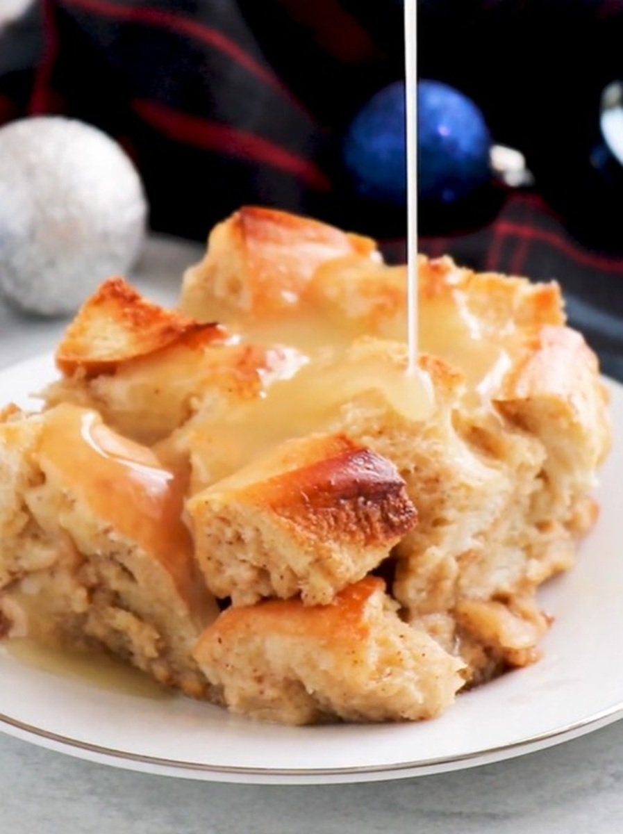 Eggnog Bread Pudding with a Touch of Nutmeg