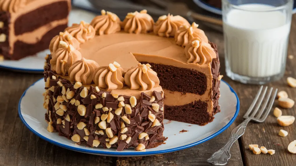 Peanut Butter Chocolate Poke Cake