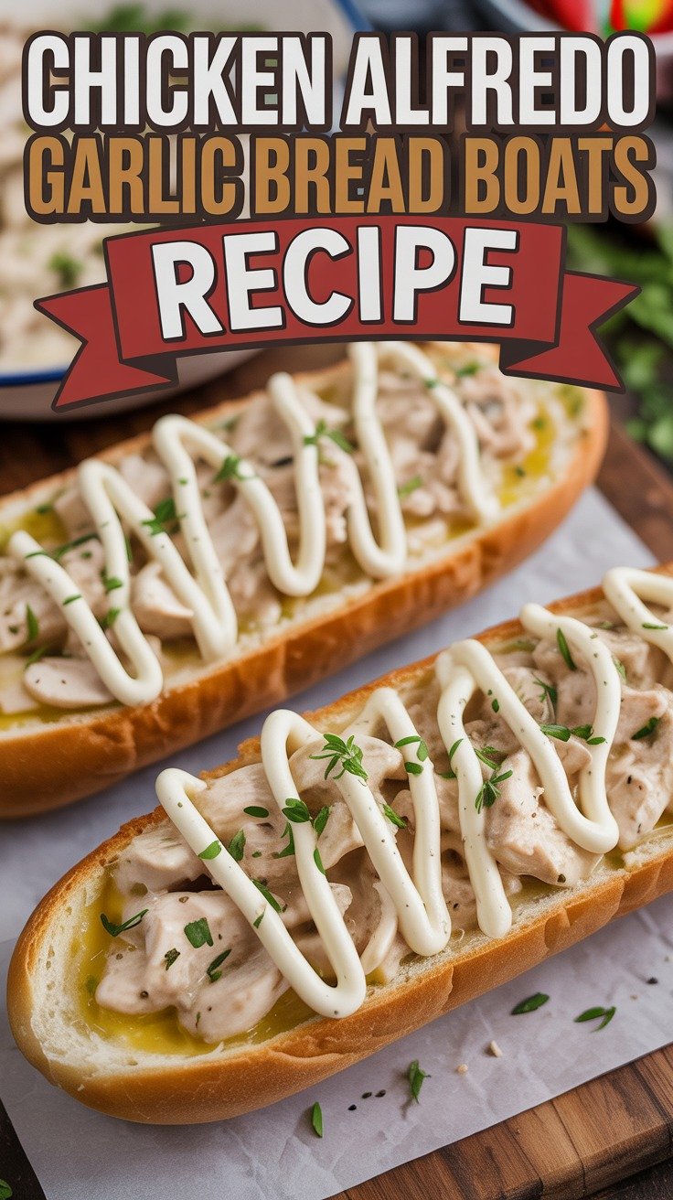 Chicken Alfredo Garlic Bread Boats