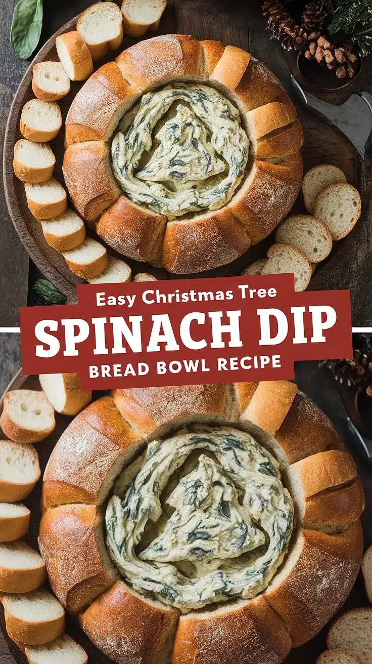 Christmas Tree Spinach Dip Bread Bowl