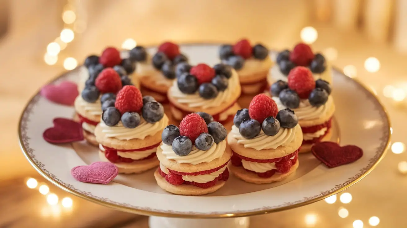 Berry Bliss Cream Cookies with berry filling, decorated for Valentine