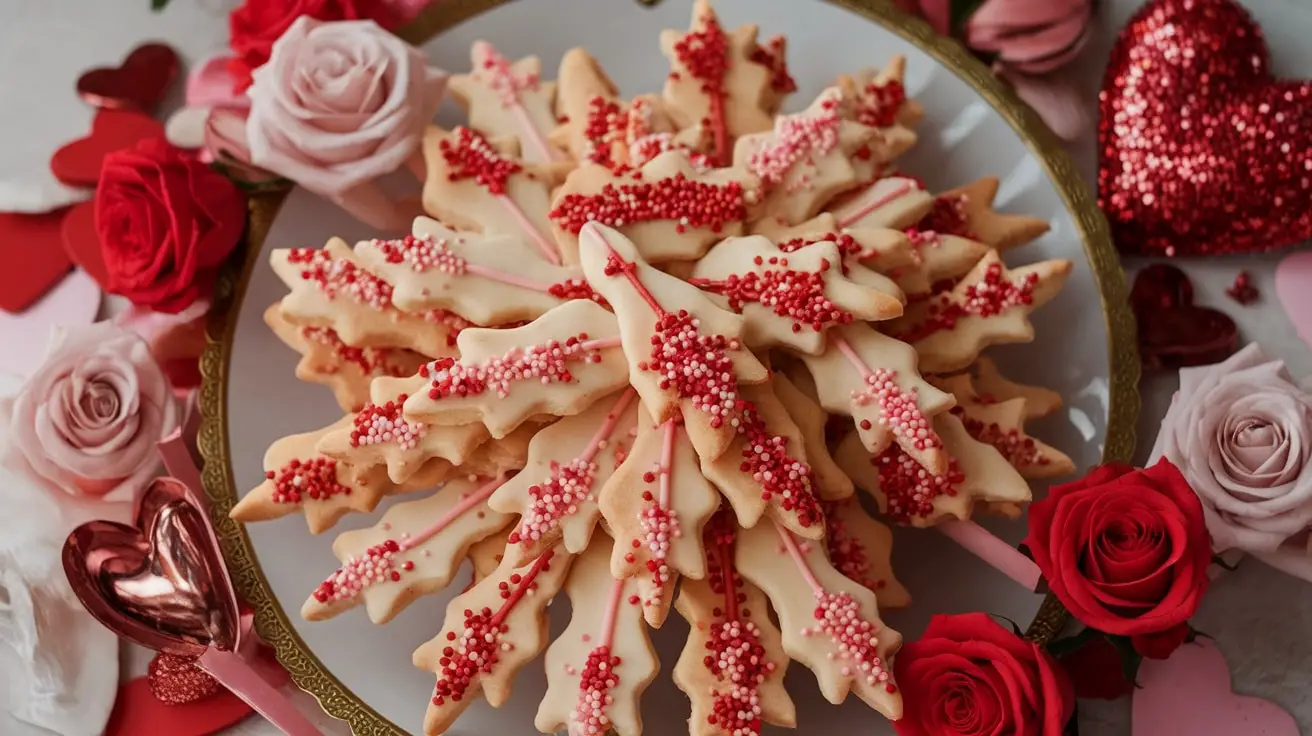 Cupid’s Arrow Almond Cookies on a platter, decorated for Valentine