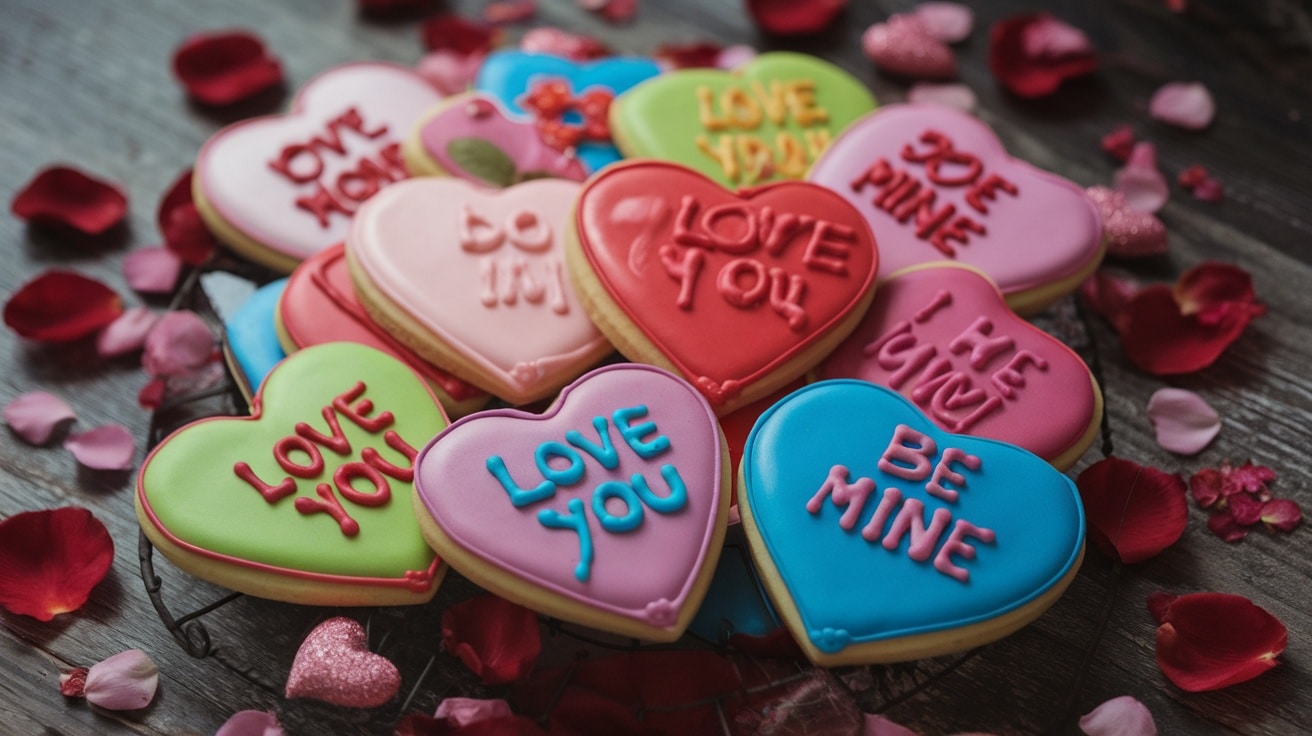 Colorful Conversation Heart Cutouts with messages for Valentine