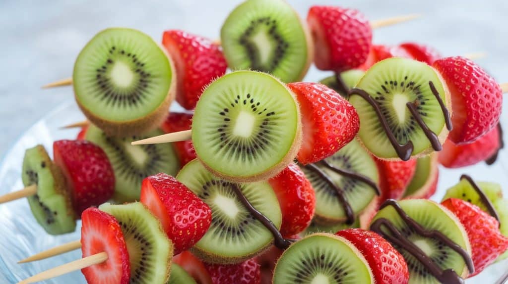 Frozen Kiwi and Strawberry Skewers