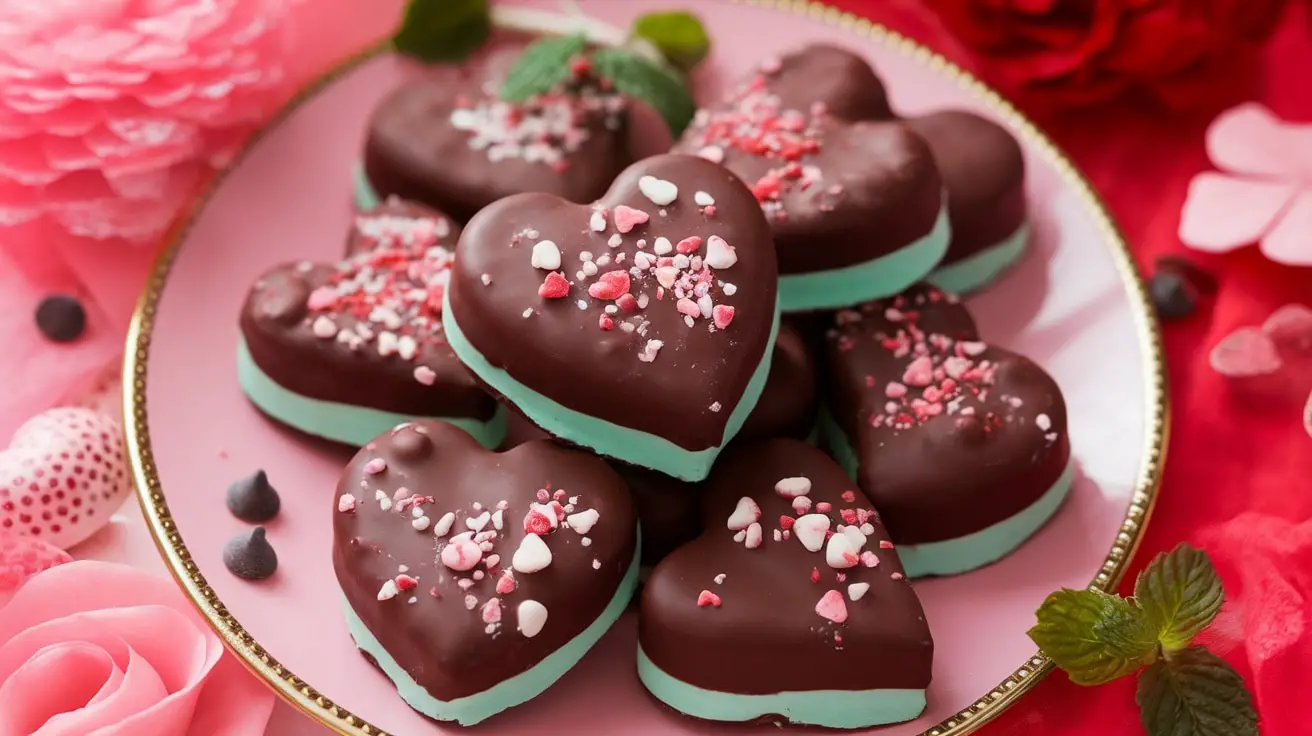 Heart-shaped peppermint patties on a decorative plate, perfect for Valentine