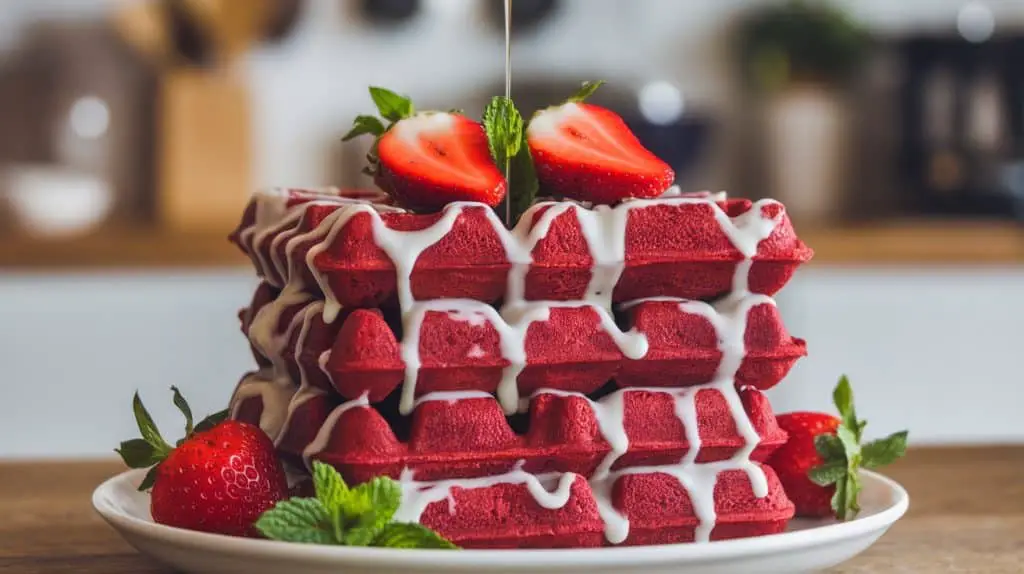 Red Velvet Waffles with Cream Cheese Drizzle