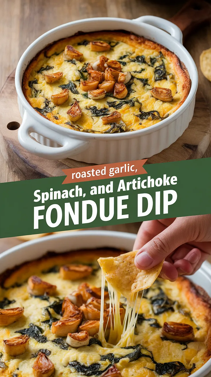 Roasted Garlic, Spinach, and Artichoke Fondue Dip