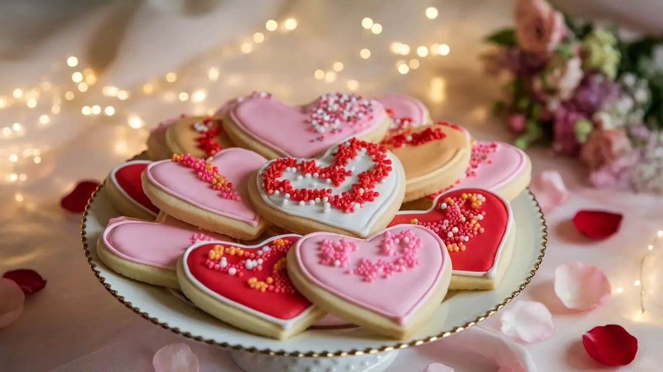 Heart-shaped decorated sugar cookies for Valentine