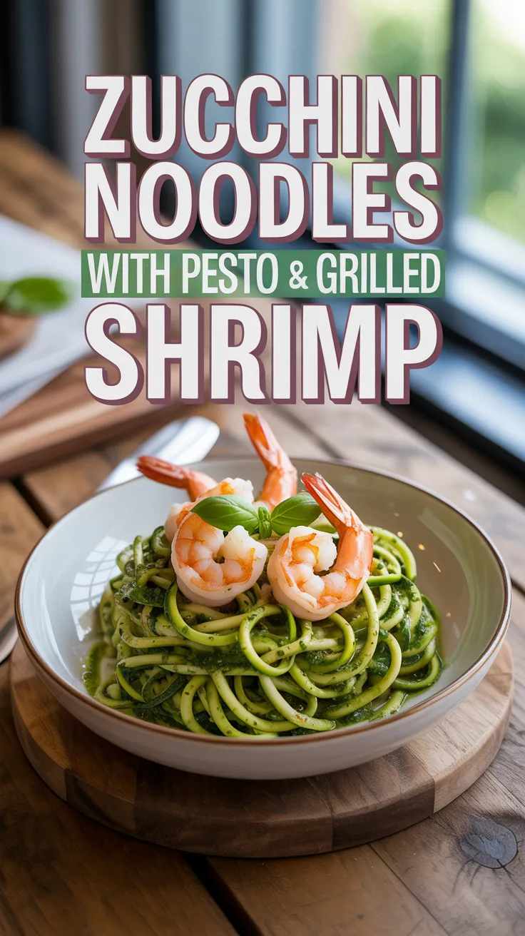 Zucchini Noodles with Pesto and Grilled Shrimp