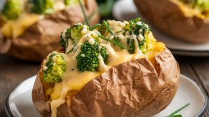 Vegan Broccoli and Cheese Stuffed Baked Potatoes Recipe