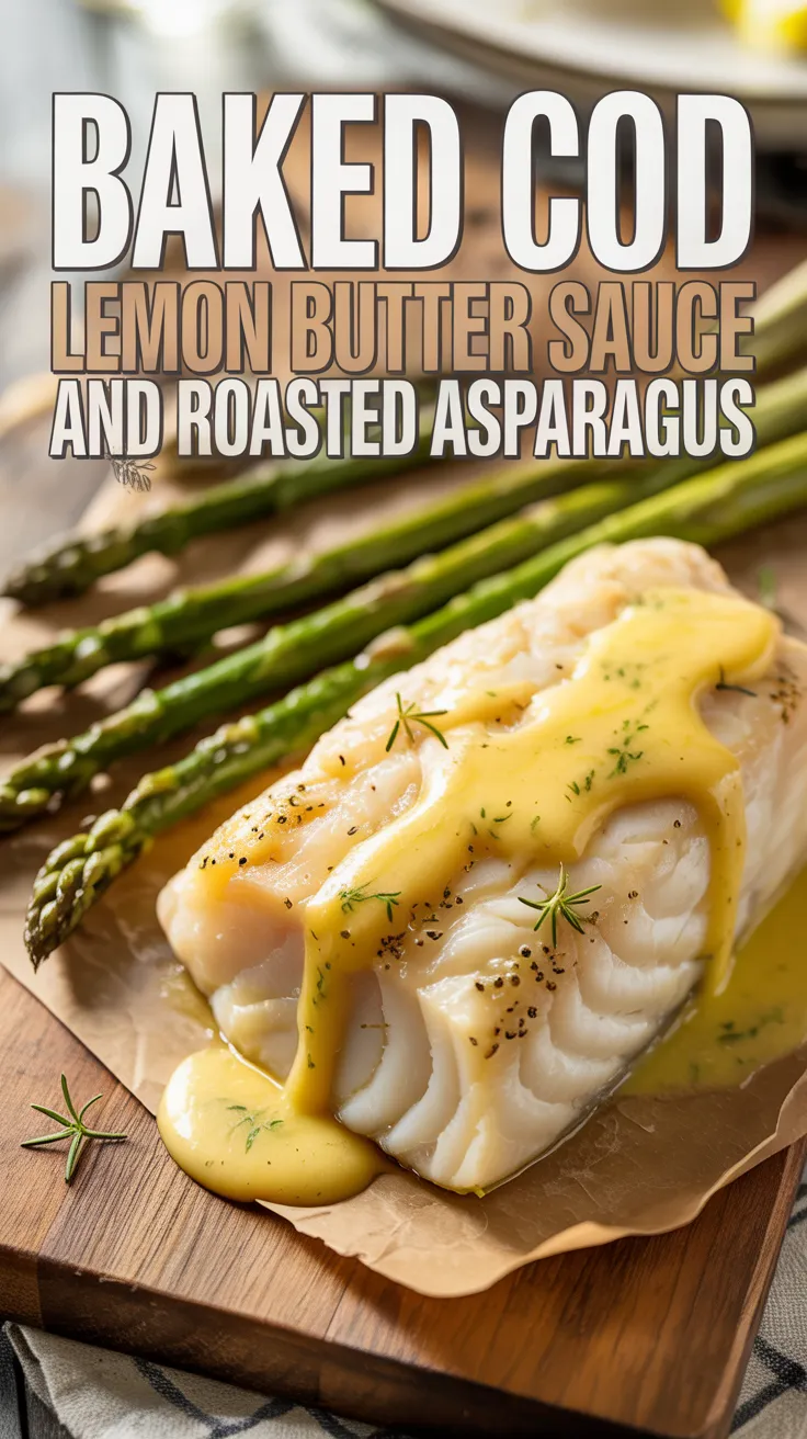 Baked Cod with Lemon Butter Sauce and Roasted Asparagus