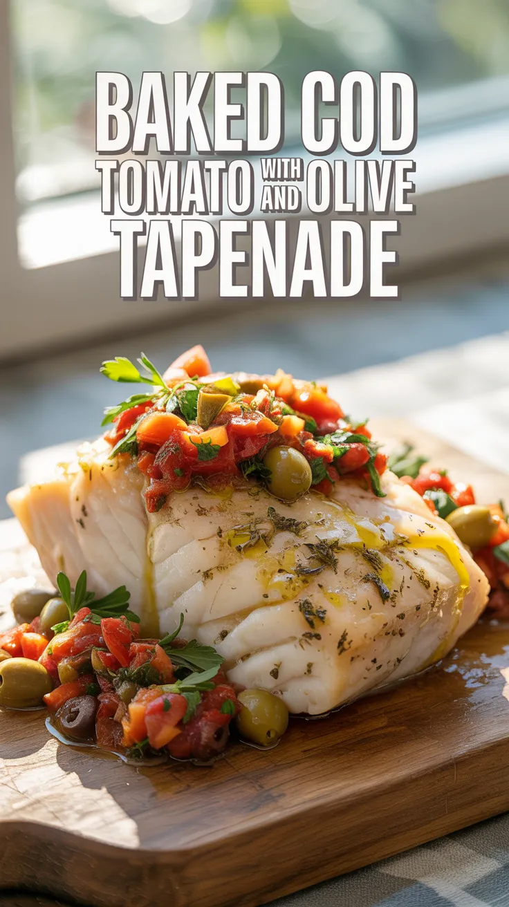 Baked Cod with Tomato and Olive Tapenade