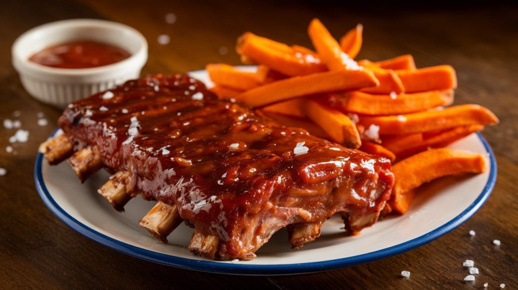 Oven-Baked BBQ Ribs with Sweet Potato Fries