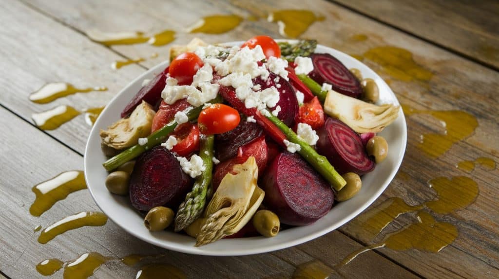 Roasted Antipasto Salad with Artichokes, Beets, and Asparagus