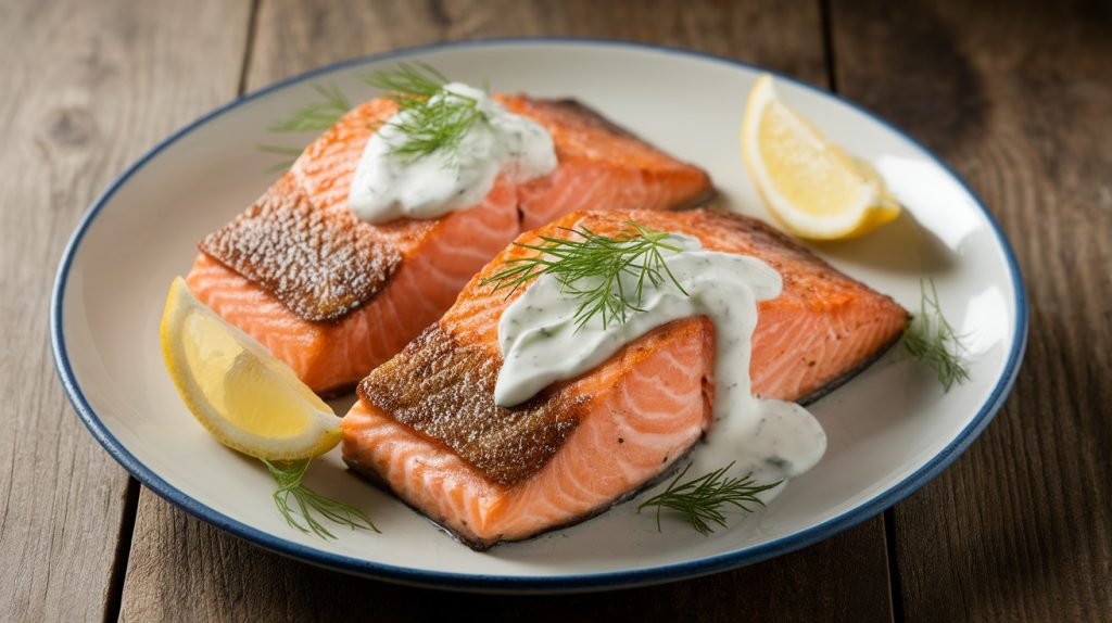 Seared Salmon with Dill Yogurt Sauce