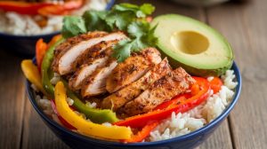 Chicken Fajita Bowl with Rice and Avocado