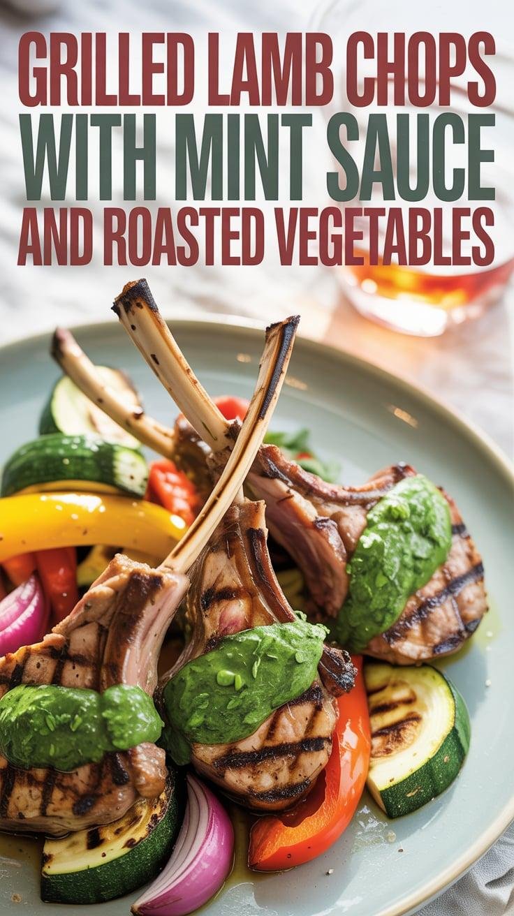 Grilled Lamb Chops with Mint Sauce and Roasted Vegetables