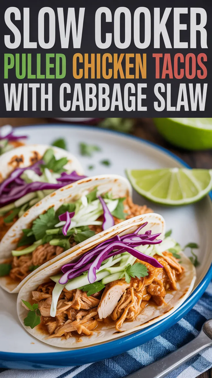 Slow Cooker Pulled Chicken Tacos with Cabbage Slaw