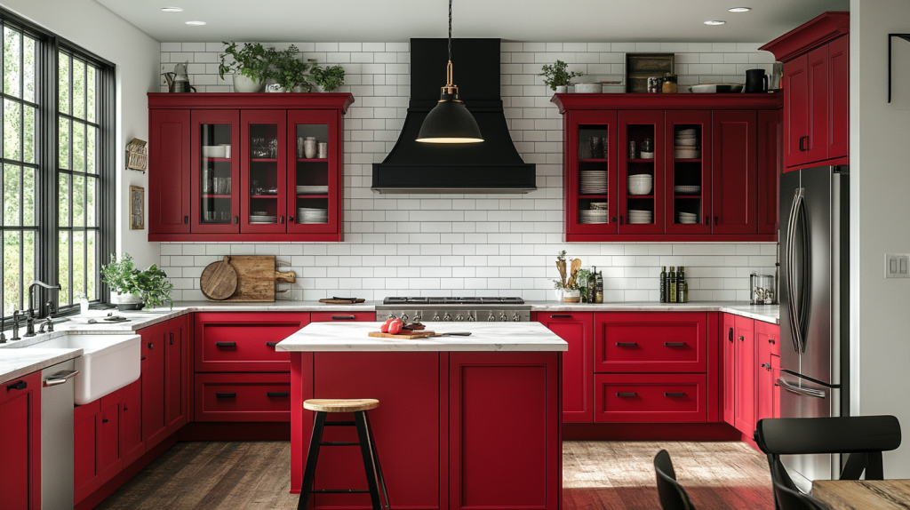 red kitchen cabinets