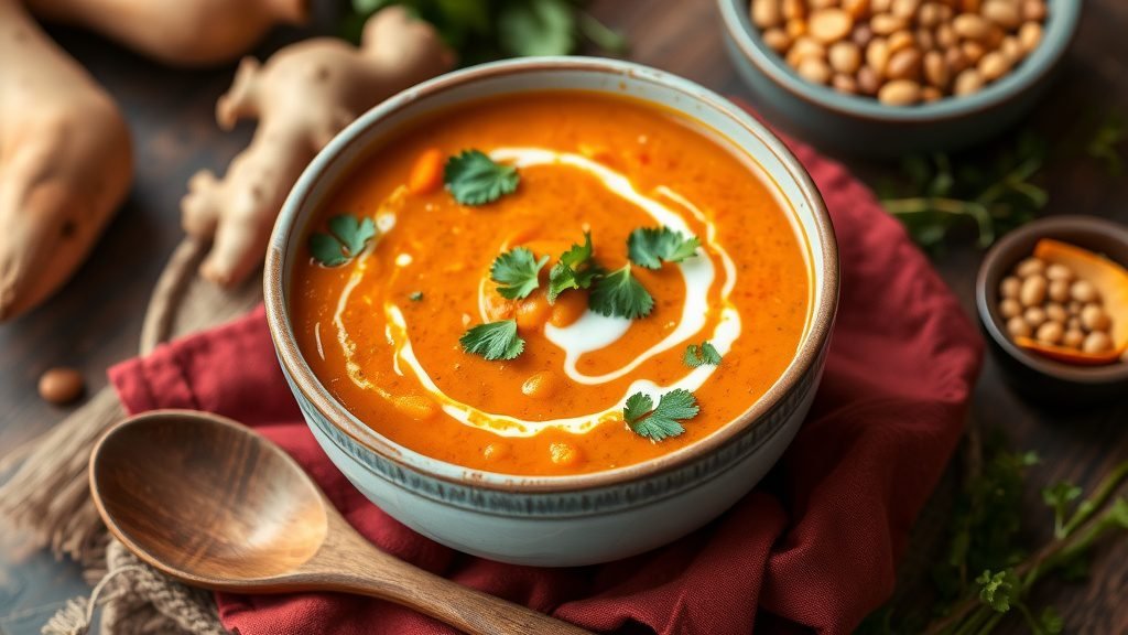 Gingered Sweet Potato and Lentil Soup