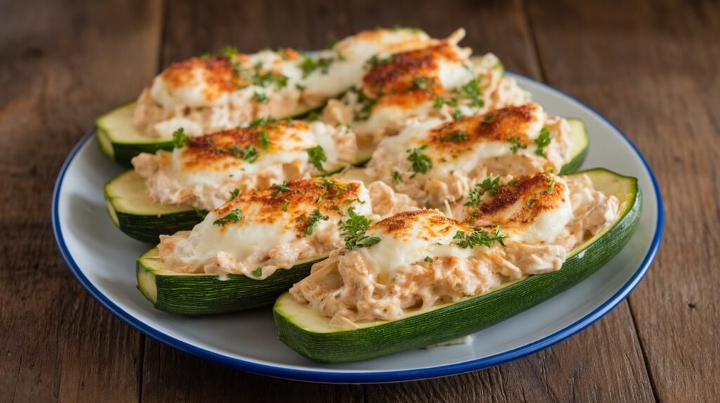 Chicken Alfredo Zucchini Boats