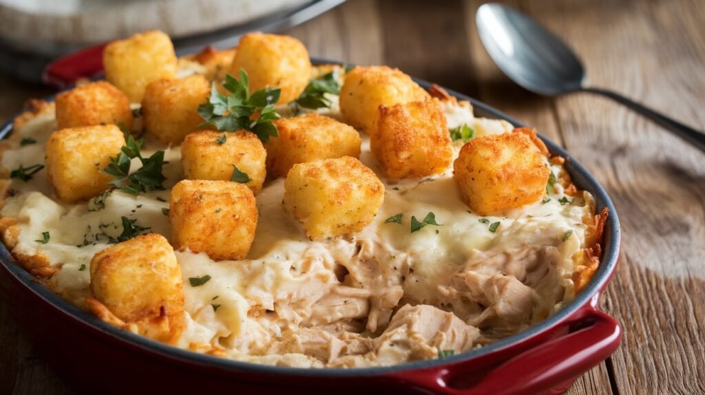 Chicken Alfredo Tater Tot Casserole