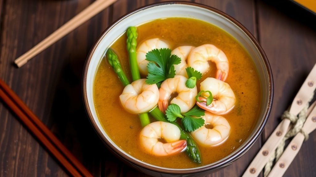 Shrimp and Asparagus Miso Soup