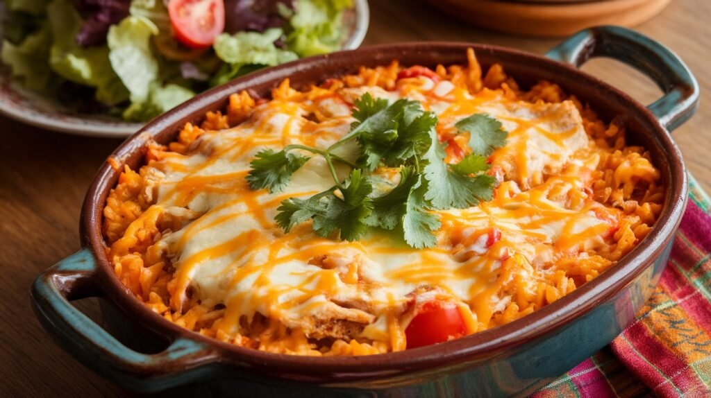 Spicy Chicken Queso Rice Bake