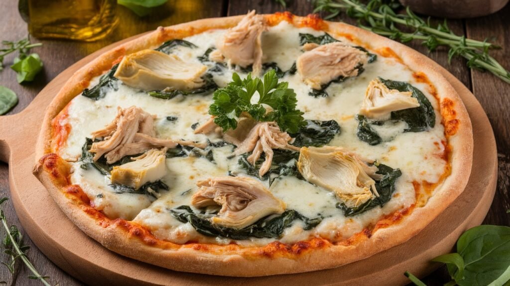 Spinach Artichoke Chicken Pizza