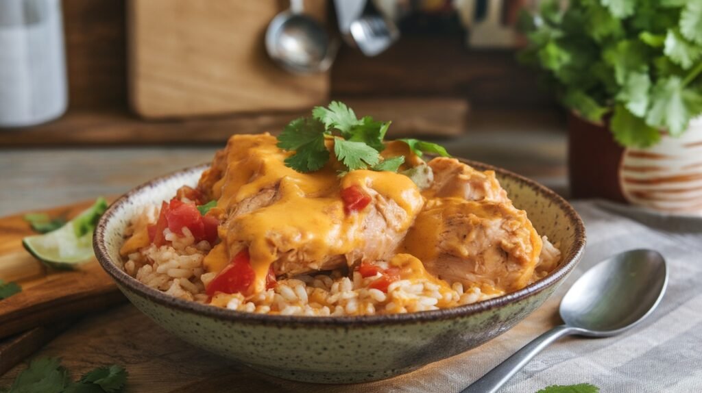 Easy One Pot Queso Chicken And Rice Recipe