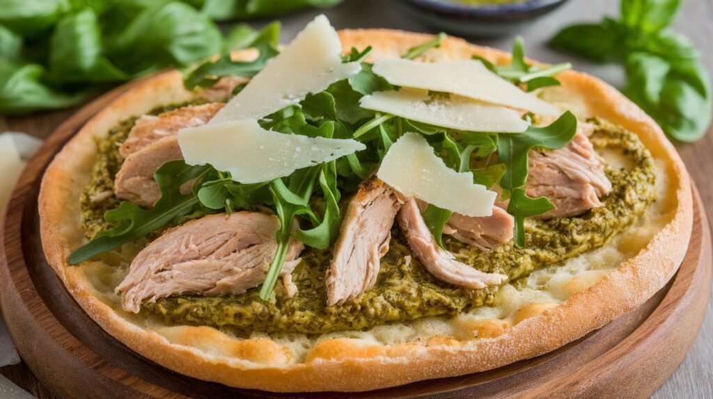 Chicken Pesto Flatbread with Arugula