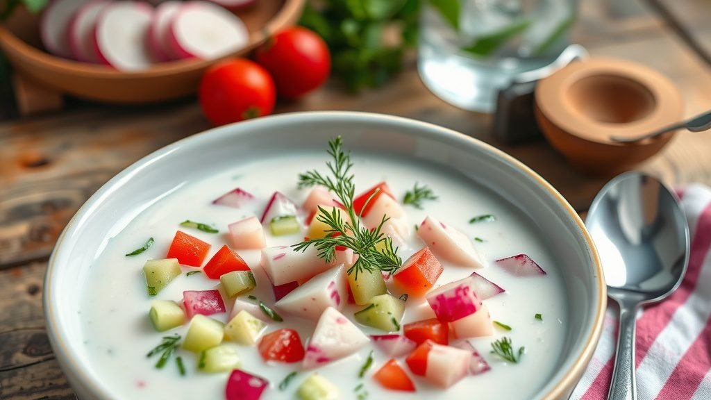 Russian Okroshka (Cold Yogurt & Vegetable Soup)