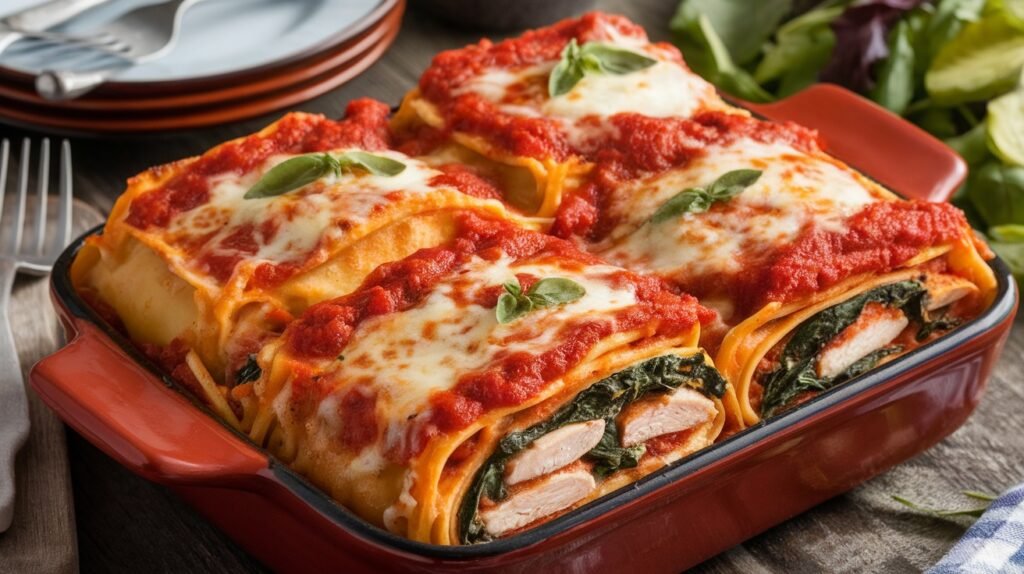 Baked Chicken and Spinach Manicotti