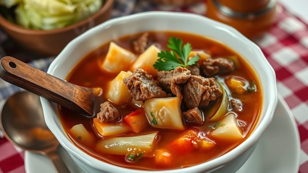 Beef and Cabbage Roll Soup