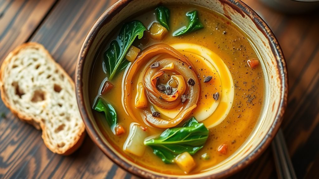 Caramelized Onion and Kale Soup