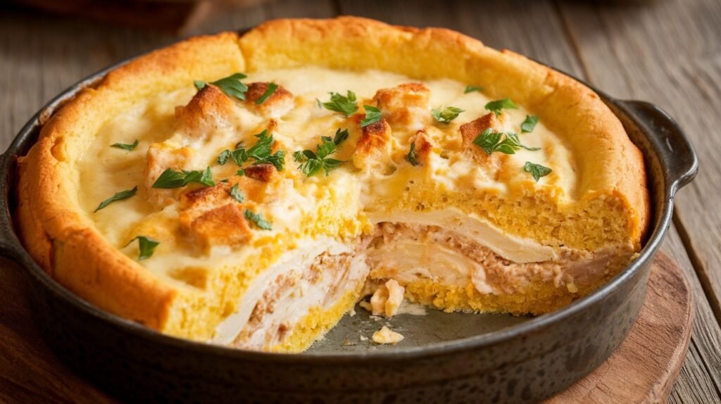 Chicken Alfredo Cornbread Bake