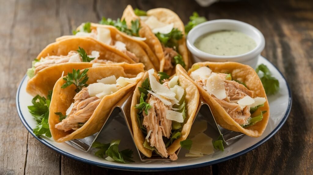 Chicken Caesar Parmesan Wonton Tacos