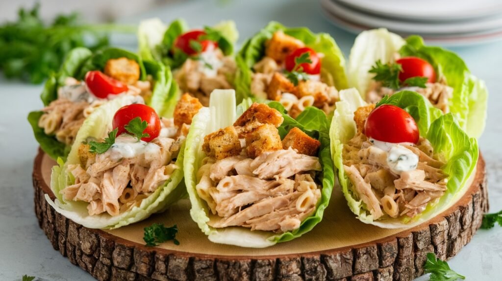 Chicken Caesar Pasta Lettuce Wraps