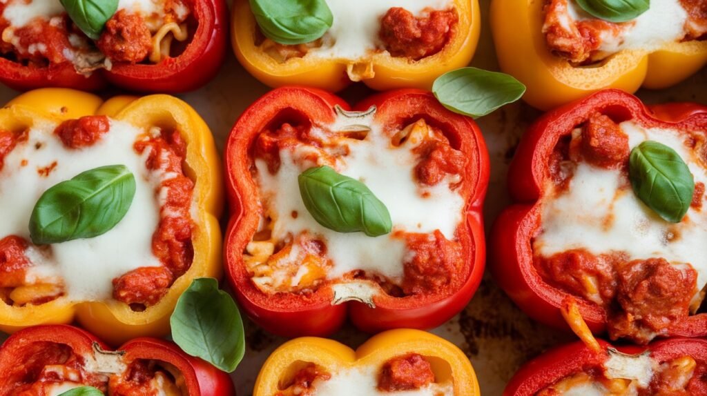 Chicken Parm Pasta-Stuffed Peppers