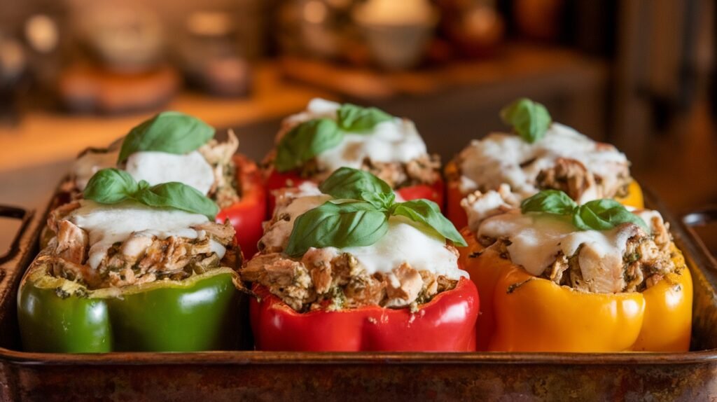 Chicken Pesto Stuffed Bell Peppers