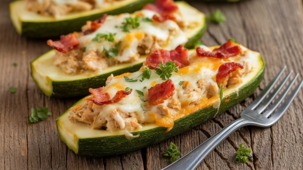 Chicken and Bacon Stuffed Zucchini