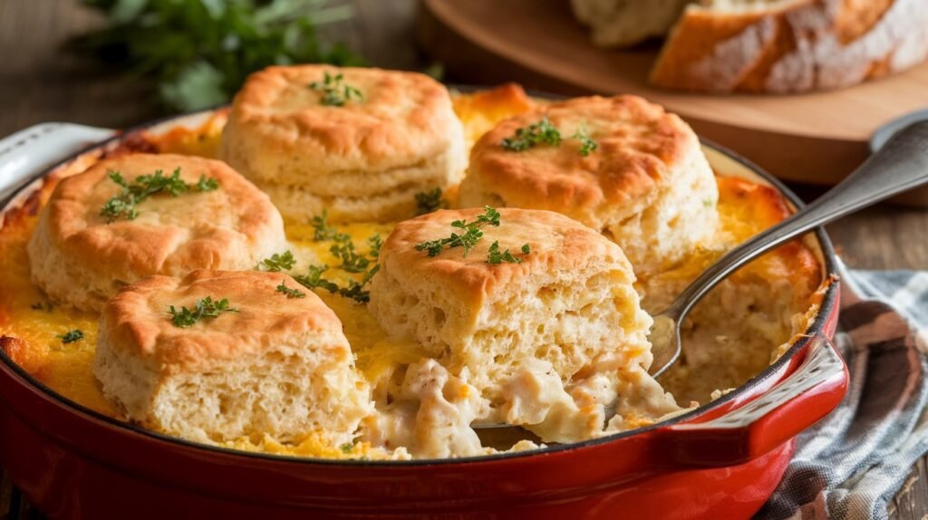 Chicken and Cheddar Biscuit Casserole