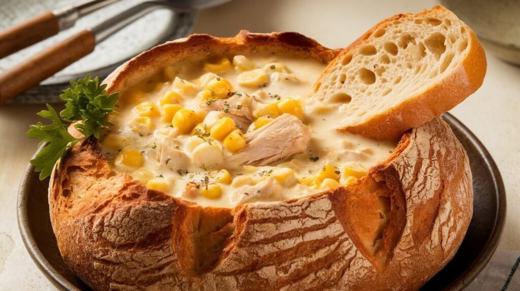 Chicken and Corn Chowder Bread Bowls