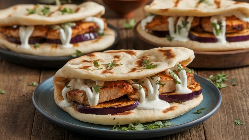 Chicken and Eggplant Naan Sandwiches