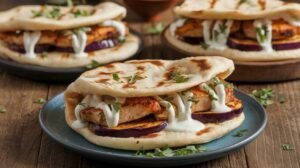 Chicken and Eggplant Naan Sandwiches